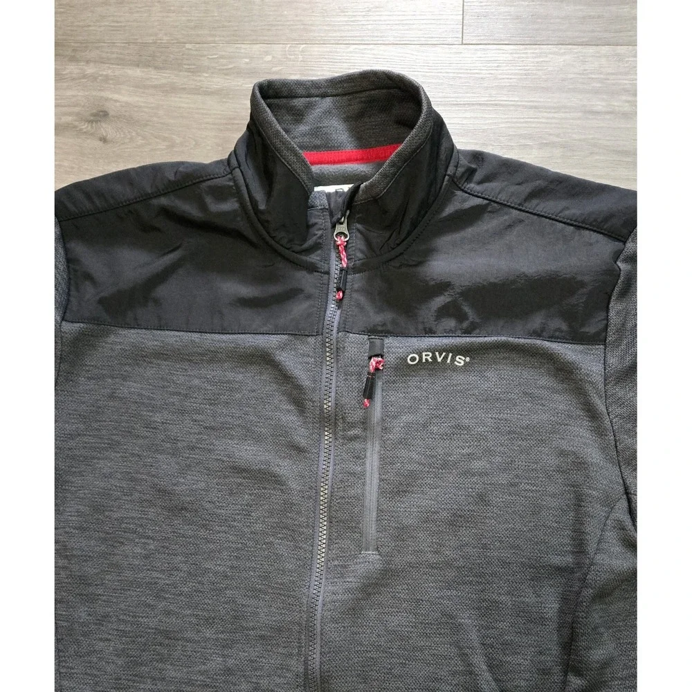 Mens ORVIS Gray Black Bonded Mesh Full Zip Fleece Casual Jacket Size Medium